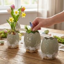 Product Egg for decorating, Easter, deco egg half, spring decoration Ø8cm H10cm grey, silver 4pcs