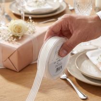 Product Organza ribbon with stripes, gift ribbon, white, 15mm, 20m