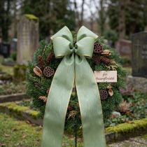 Product Moiré wreath ribbon sage green with gold edge - 175mm x 25m - decorative ribbon for floristry &amp; celebrations