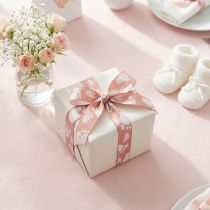 Product Gift ribbon for birth and baptism Baby feet Pink ribbon 25mm, 16m