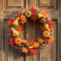 Product Autumn wreath, door wreath, Ø30cm, white, vine decoration wreath