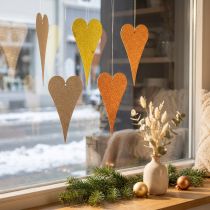 Product Hanging decoration window metal hearts, decorative hearts to hang up beige/yellow/orange H10cm 6pcs