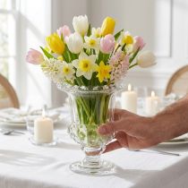 Product Vintage glass vase in goblet design – Clear, 16x20 cm – Elegant table decoration