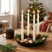 Product Metal cake-shaped candle holder – Black, Ø 24 cm – Elegant table decoration for 4 candles – 2 pieces