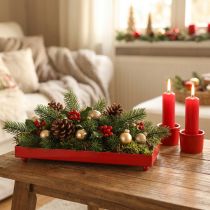 Product Decorative tray rectangular red metal tray with feet 30×15cm