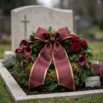 Product Bordeaux wreath ribbon 100mm moiré taffeta wedding decoration
