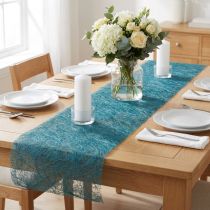 Product Deco fleece Sizoweb table runner petrol blue 30cm 5m