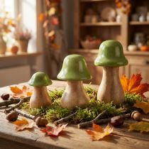 Product Decorative mushrooms wood wooden mushrooms light green glossy H6/8/10cm set of 3