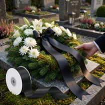 Product Gift ribbon black mourning floral decorative ribbon 25mm 50m