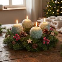 Product Set of 4 Green Ball Candles 8cm Glitter Snowball Christmas Decoration Advent Candles