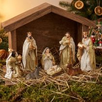 Product Nativity Figures Set 8 Figures Cream Gold Handpainted 6-12.5cm
