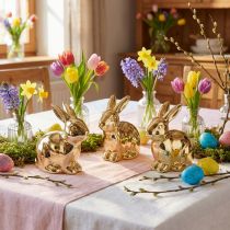 Product Ceramic rabbits gold rabbit sitting metal look 8.5cm 3pcs