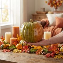 Product Decorative ceramic pumpkin in bright green tones – 17.5 cm – Perfect for autumn table decoration