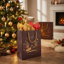 Product Gift bag Christmas antlers brown/gold 18x10x23cm 2pcs