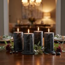 Product Black pillar candles, solid color, 70×120mm, set of 4 - Rustic decorative candles for stylish table decoration & ambience