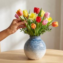 Product Ceramic vase glazed blue and white braided look H18.5cm