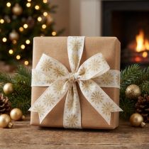 Product Christmas ribbon gift ribbon snowflake white 25mm 20m