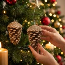 Product Pine Cones Gold Glitter 13cm Set of 4 Christmas Tree Decorations