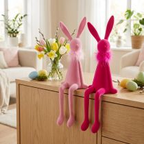 Product Easter bunny decoration, shelf sitter with feather boa for sideboard or shelf, 36cm, 2 pieces