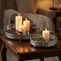 Product Vintage tray, decorative tray silver, candle tray H6cm Ø31/24cm set of 2
