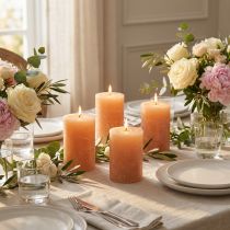 Product Solid-color candles, orange peach pillar candles, 70x80mm, set of 4, decorative trendy color