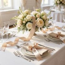 Product Decorative Satin Ribbon 40mm Beige 50m Roll for Gift Wrapping and Home Decoration