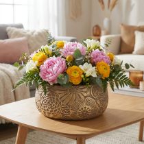 Product Decorative bowl ceramic gold flowers brown Ø23.5cm H11.5cm