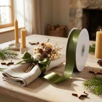 Product Shiny Green Taffeta Ribbon 25mm x 50m for Gift and Home Decoration