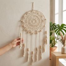 Product Macrame Dreamcatcher Wall Hanging Boho Chic Wall Decor Handmade Cream Ø22cm H54cm