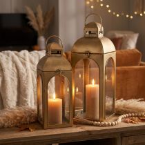 Product Lantern metal glass metal brass look H50cm set of 2