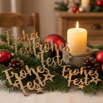 Product Happy Holidays Scatter Decoration Wood Gold Glitter 6.5x6cm 12pcs