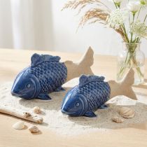 Product Ceramic Fish Decoration Maritime Blue Beige 20×8×8.5cm 2 pcs