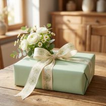 Product Decorative ribbon, gift ribbon, dandelion design, cream, 40mm, 15m
