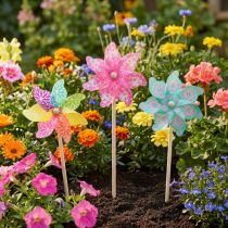 Product Windmill pink turquoise colorful summer decoration Ø15cm H48cm 3pcs