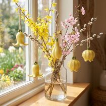 Product Ceramic flower pendants, cheerful design, floral pattern, spring decoration, 9cm, 6 pieces