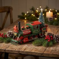Product Christmas train red metal decorative locomotive with Christmas tree 20cm