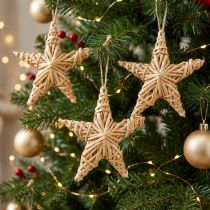Product Decorative Stars 11cm Christmas Tree Ornaments Made of Natural Rattan, Set of 6