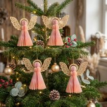 Product Angel Paper Ornaments Christmas Apricot Gold 12cm Set of 4