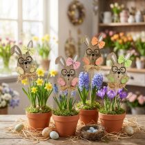 Product Flower Plug Wooden Easter Plug Rabbit with Glasses 8.5cm 12 pcs