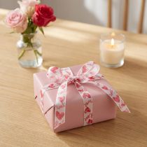 Product Decorative Ribbon with Hearts Love White Red Organza Fabric 15mm 20m