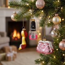 Product Christmas tree ornaments, nail polish, handbag, women's shoe (3 pieces)