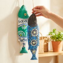 Product Colorful fish wooden decoration for hanging blue and green 38cm 2 pieces