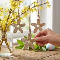 Product Wooden flower with pattern, spring, wooden pendant nature, white H10cm 6pcs