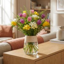 Product Glass vase with wooden decorative vase flower vase clear H30cm