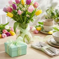 Product Organza ribbon green with flowers 20mm 20m