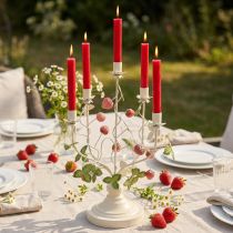 Product Candlestick 5-armed cream metal strawberry decoration H44cm