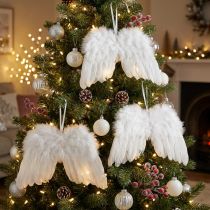 Product Angel wings made of white feathers – romantic Christmas decoration for hanging 25×18cm 3pcs