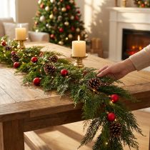 Product Green Thuja fir garland with fruit, decorative hanging ornament, Christmas decoration, festive artificial garland, 175cm long