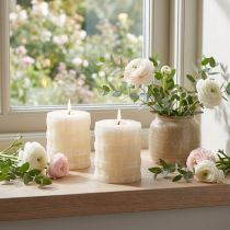 Product White Rustic Pillar Candles 80/65 Set of 2 Safe Vintage Decoration