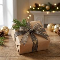 Product Christmas ribbon brown gold gift ribbon fir tree 25mm 15m